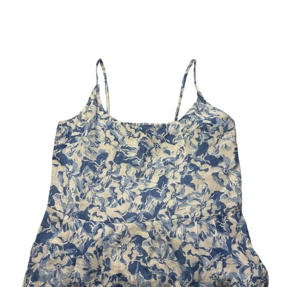 Quince 100% European Linen Scoop Neck Midi Dress M Blue Floral Waterfall NWT - Picture 4 of 8